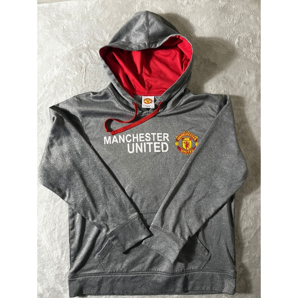 Manchester United FC Mens Gray Heather Performance Hoodie Soccer Pullover Medium